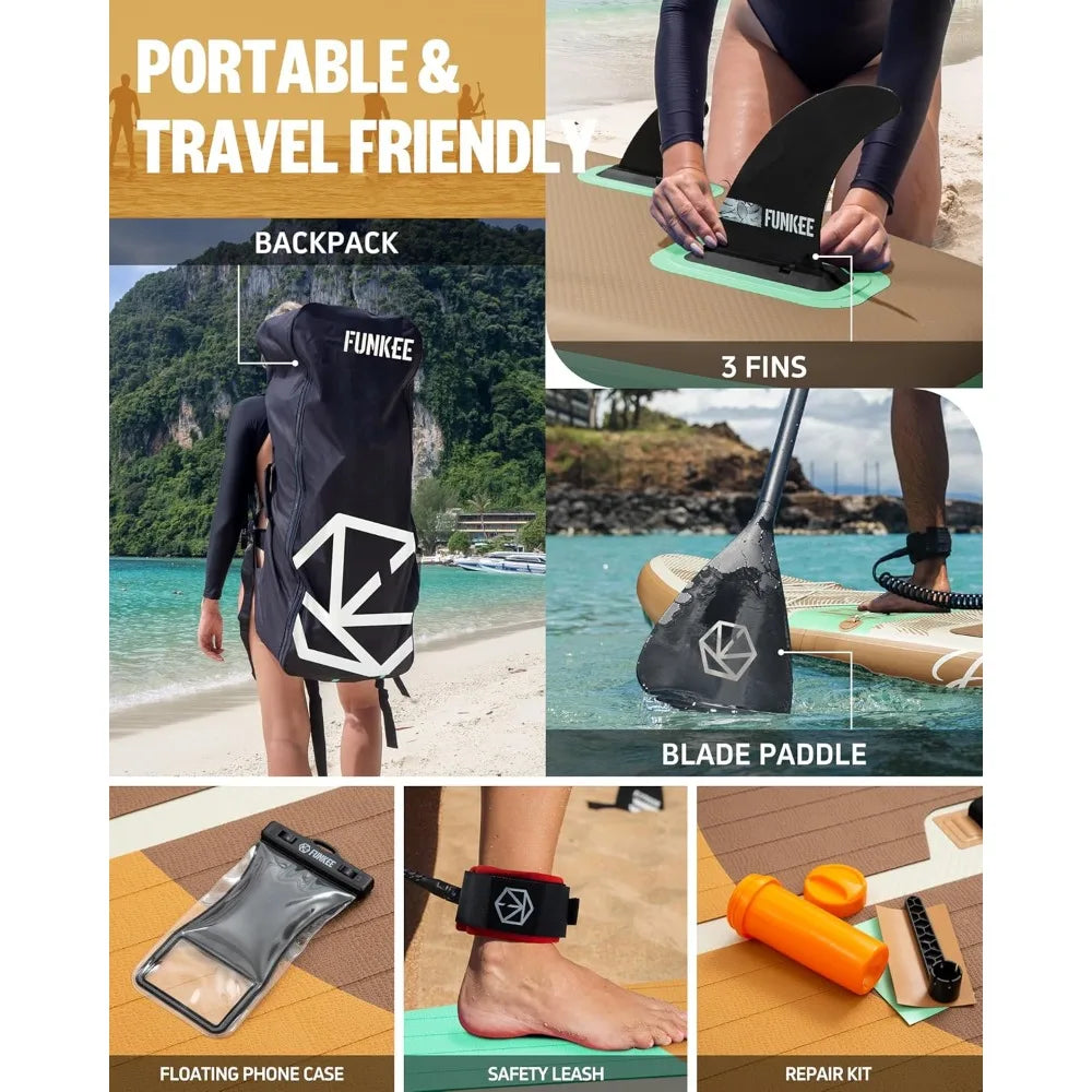 FUNKEE Ultra Wide Inflatable SUP Paddle Board For Stability
