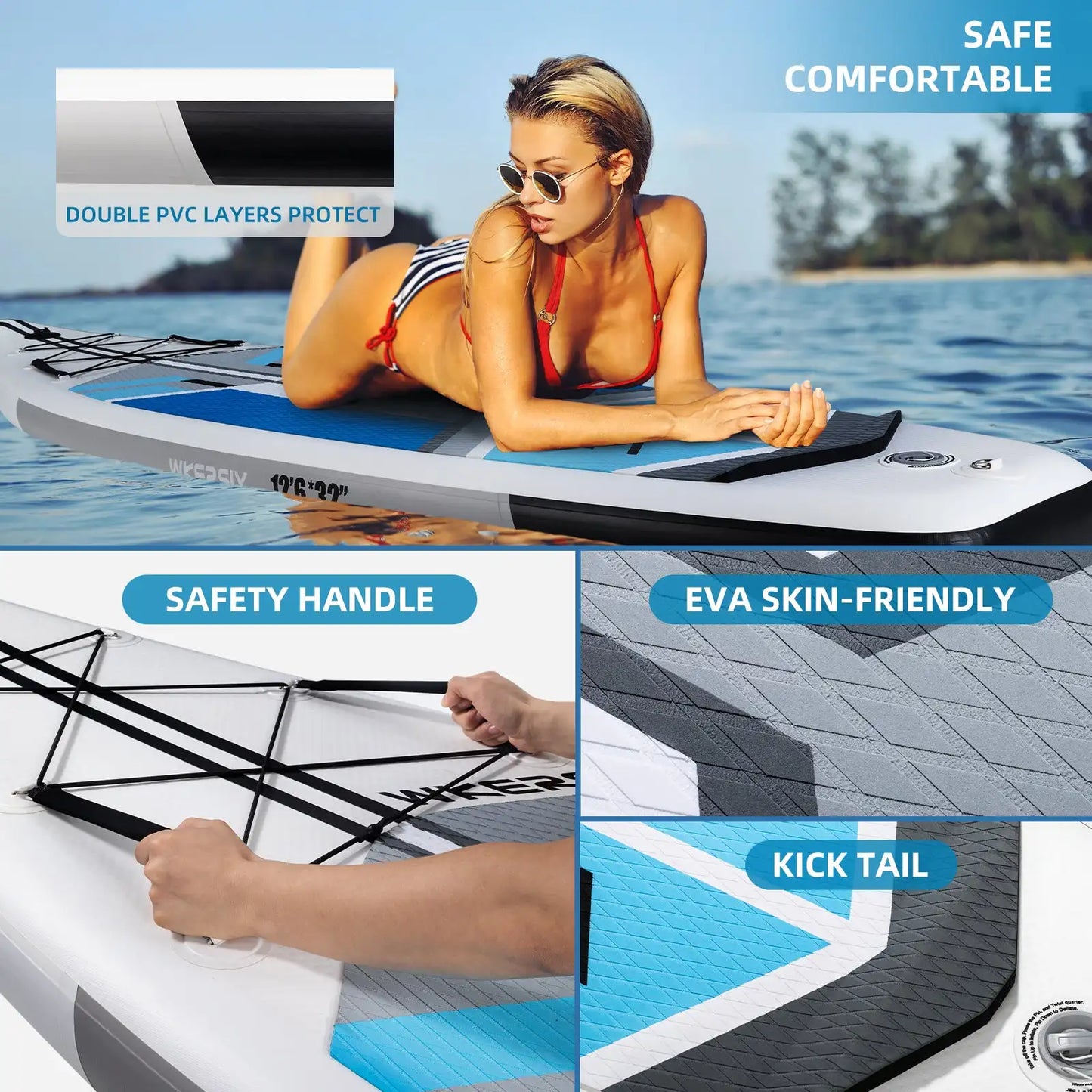 Wkersiy Inflatable Stand Up Paddleboard Touring With Backpack Paddles