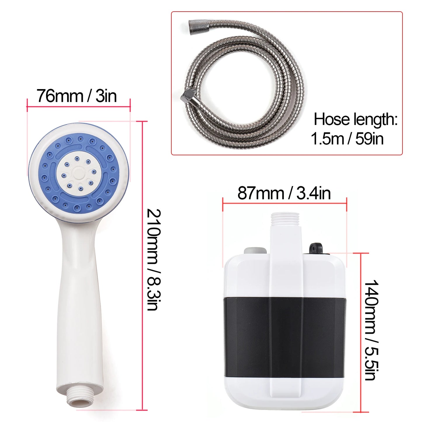 Portable Camping Shower Pump USB Rechargeable Electric For Outdoor Use