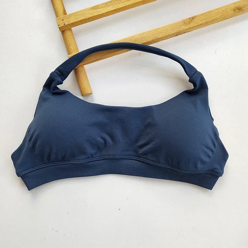 NONECN No Logo Sports Bra Women Neck Strap Seamless OpenBack