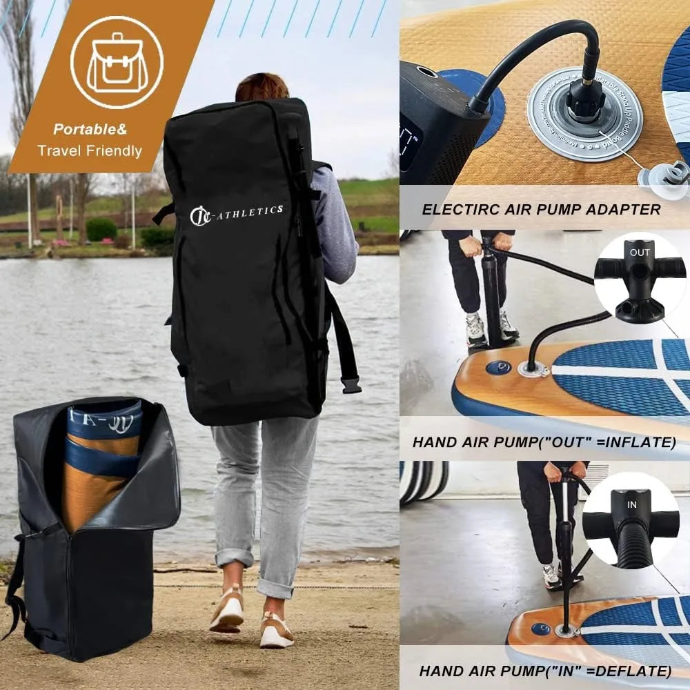 JC-ATHLETICS Inflatable Stand Up Paddle Board Package With Backpack