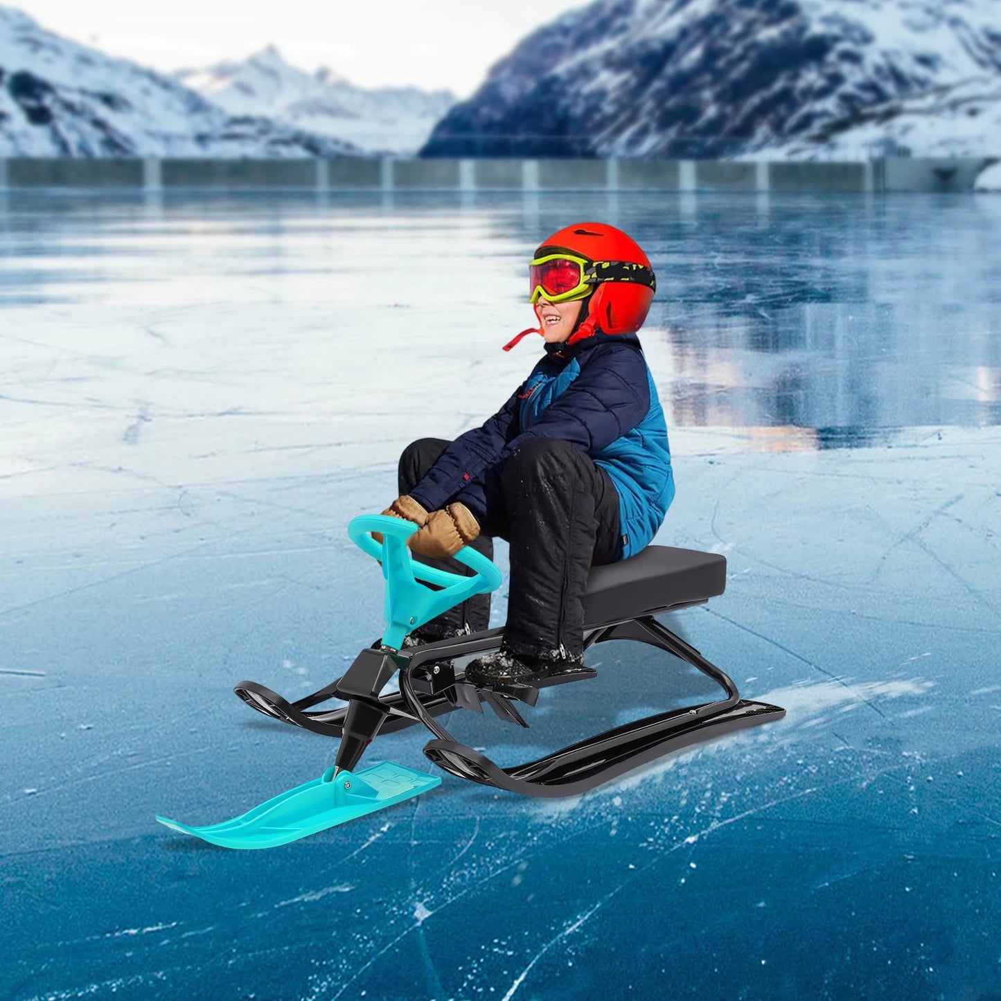 Kids Snow Racer Sled Steering Wheel And Anti Slip Pedals
