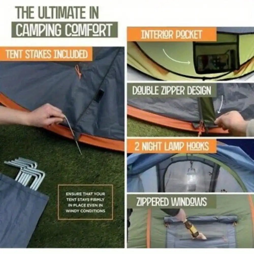 Camping Tent Easy Pop Up Two Doors Waterproof UPF50