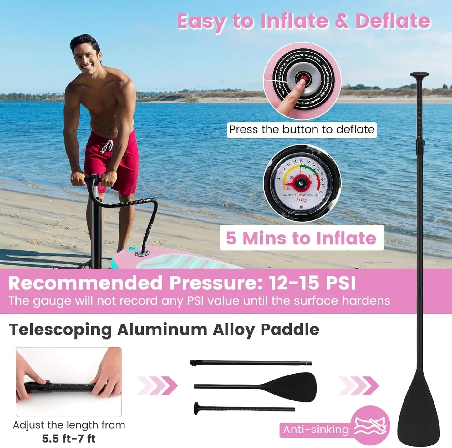 GYMAX Inflatable Paddle Board With SUP Accessories And Removable Fin