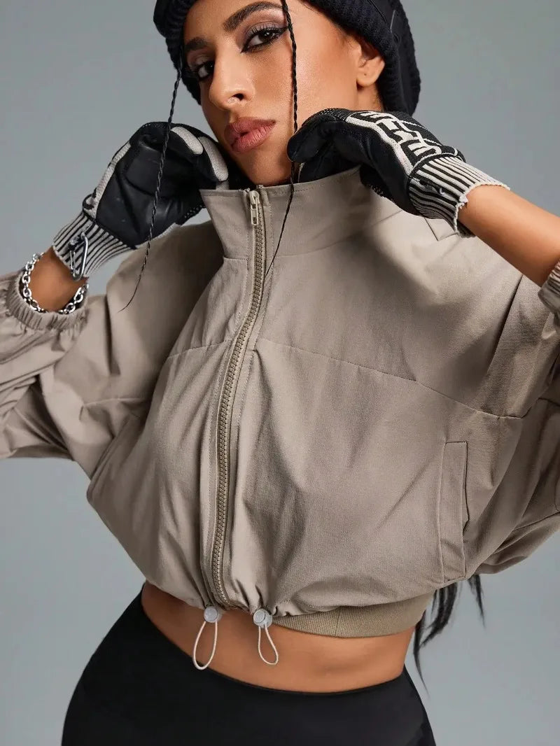 Cropped Zip Up Womens Athletic Jacket For Fitness Wear