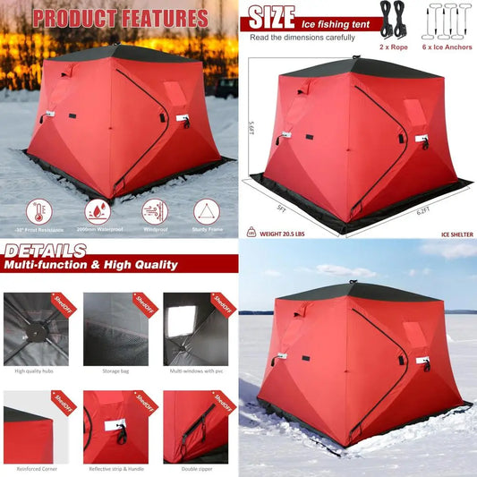 Insulated Ice Fishing Shelter For 2-3 People Portable Windproof