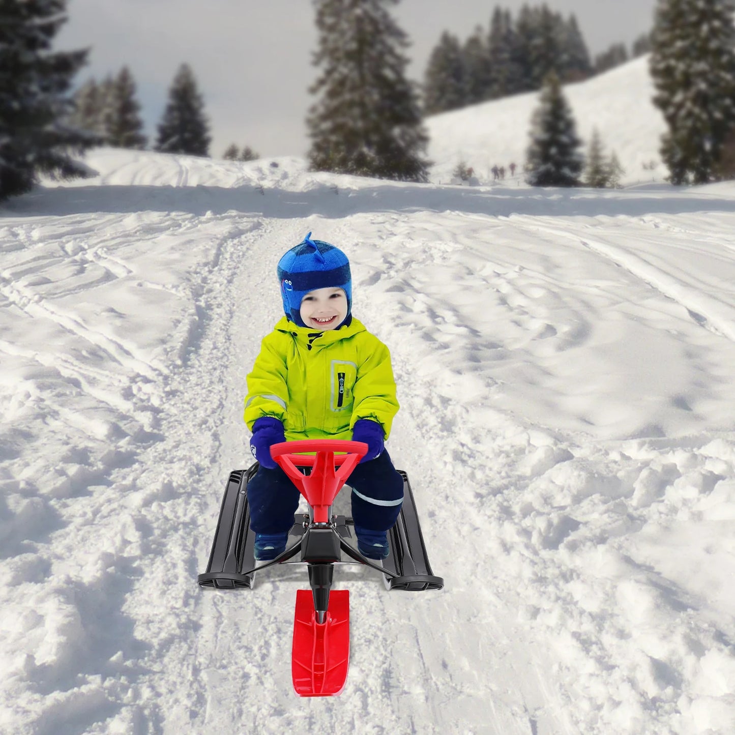 Kids Snow Racer Sled Steering Wheel And Anti Slip Pedals