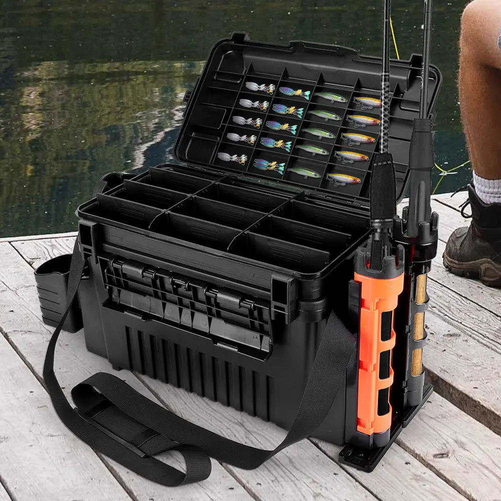 2 Tier Fishing Tackle Box Adjustable Gear Organizer Case