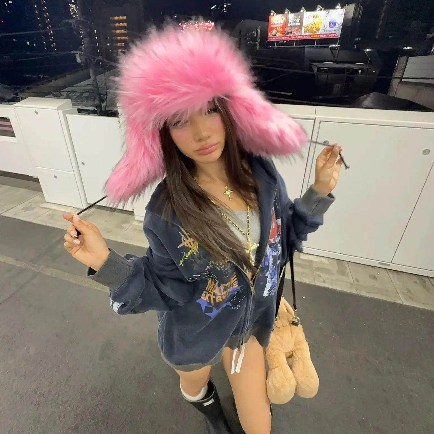 Winter Faux Fur Bomber Hat For Women Russian Style Beanie
