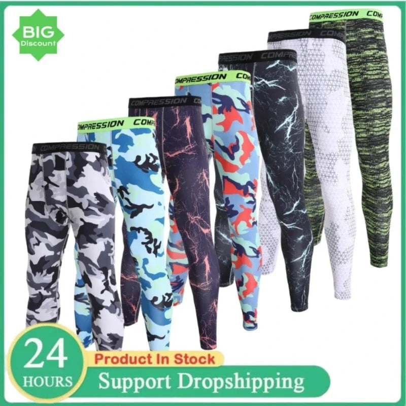 NONECN Men Camouflage Sports Leggings Running Training Compression Tights