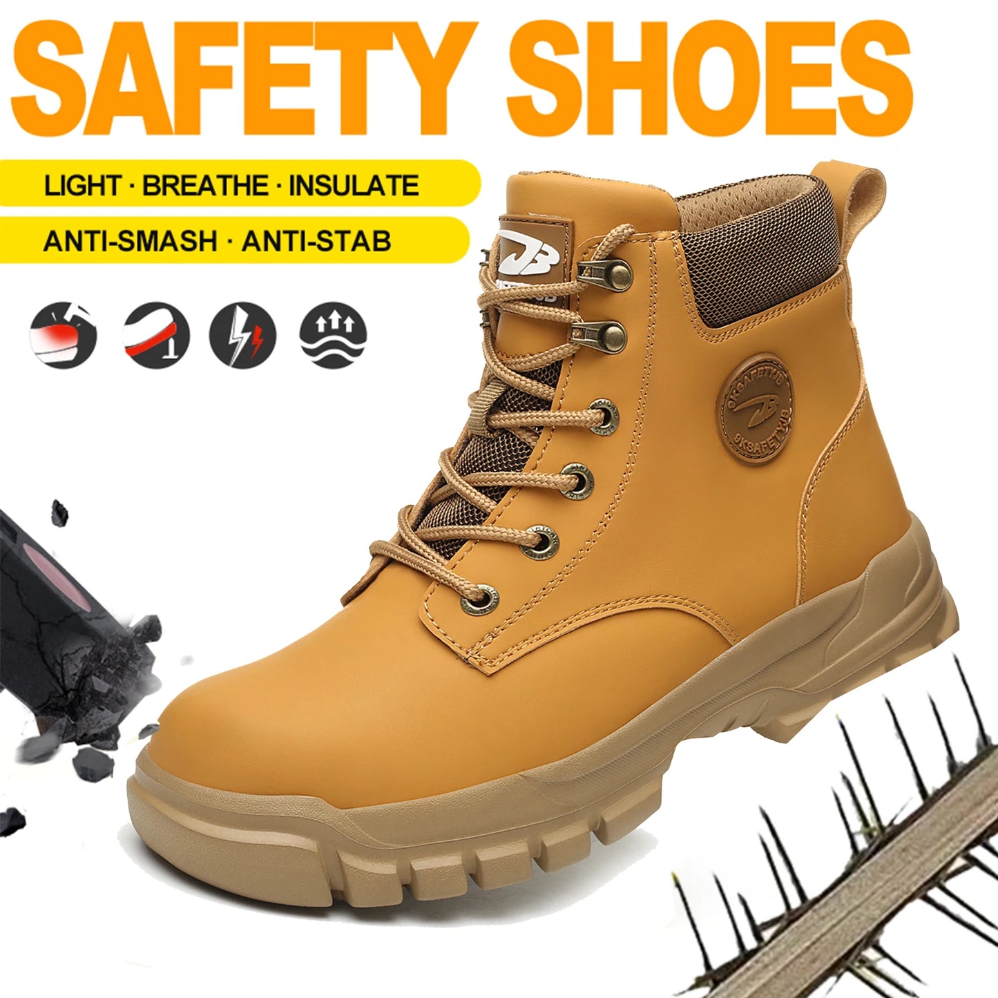 Men High Top Anti-Smash Safety Shoes With Metal Toe Cap