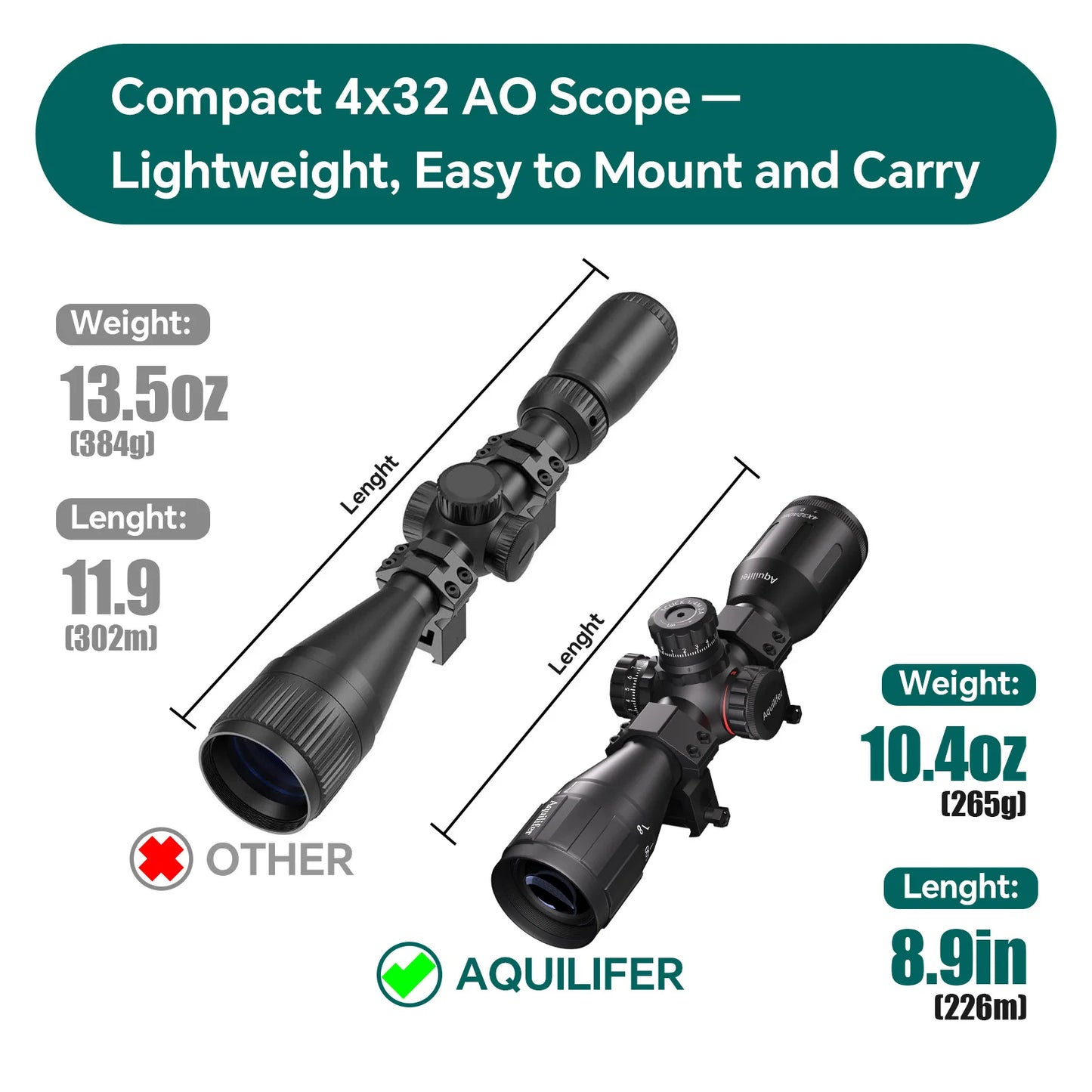 Aquilifer 4x32 AO Hunting Scope For 22LR Rimfire With Rings
