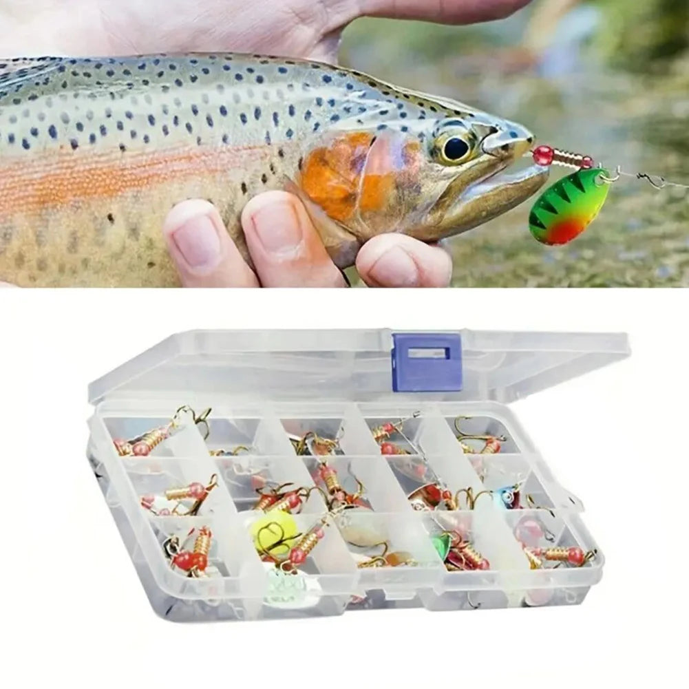 JOCESTYLE 30Pcs Metal Spoon Spinner Lure Set with Treble Hooks