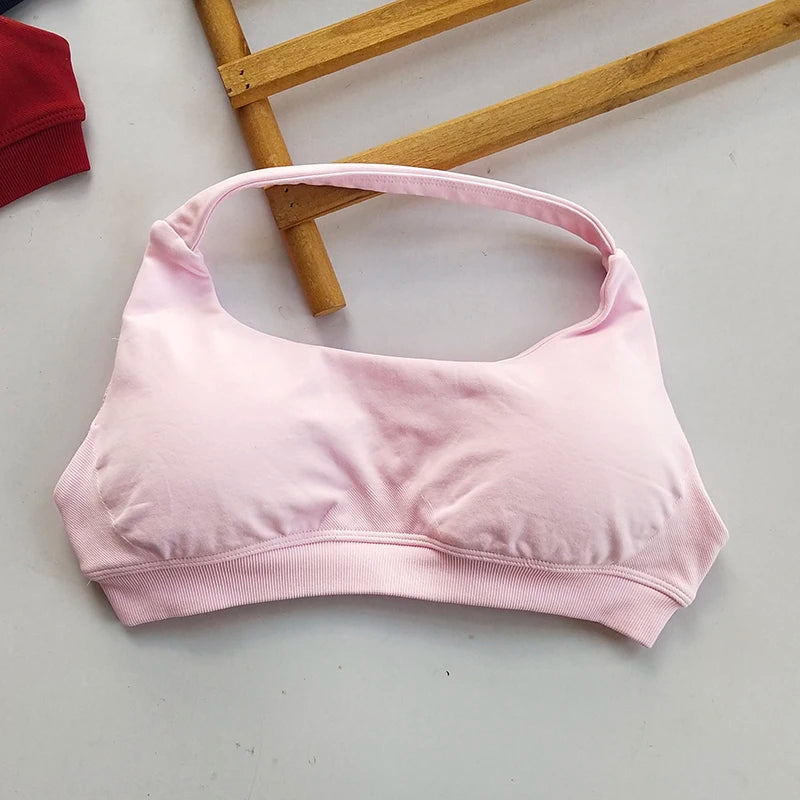 NONECN No Logo Sports Bra Women Neck Strap Seamless OpenBack