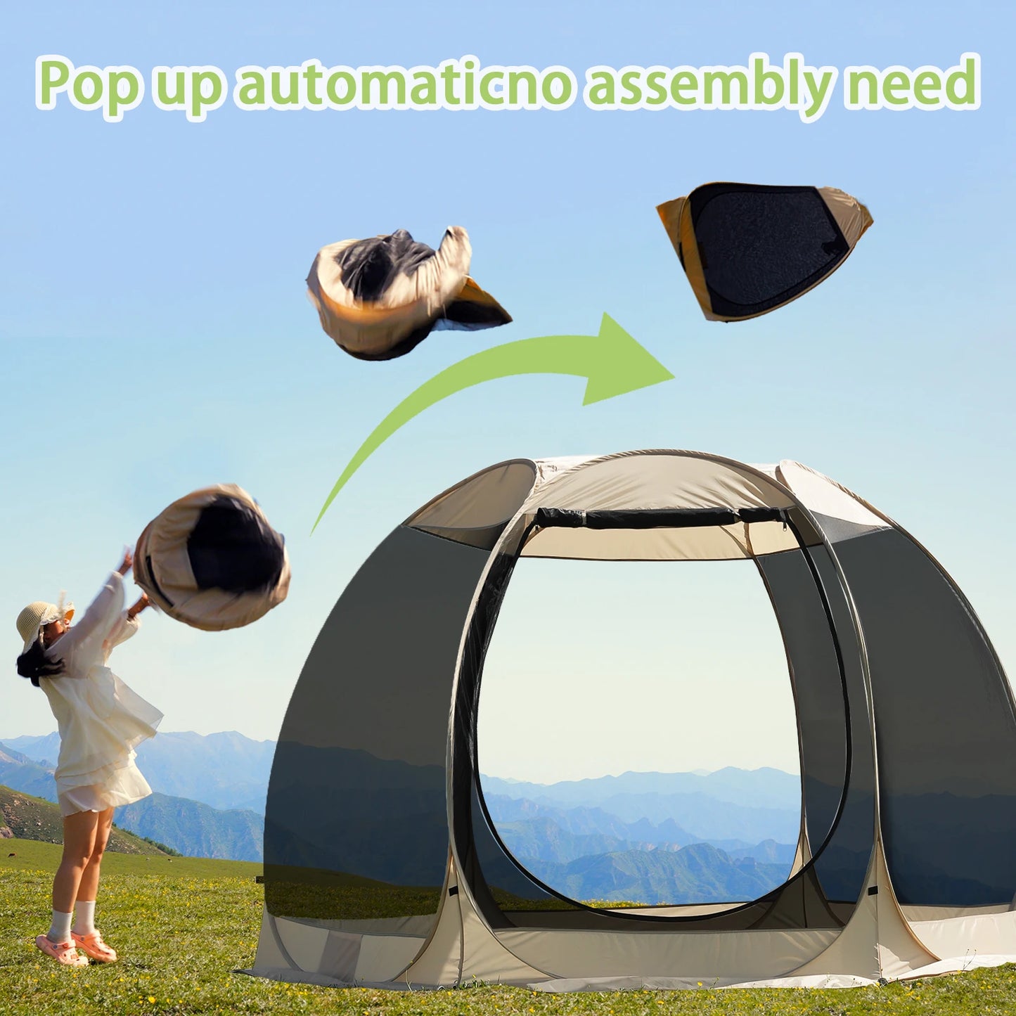 Pakicetus Family Pop-Up Shelter With Full Mesh Walls Outdoors