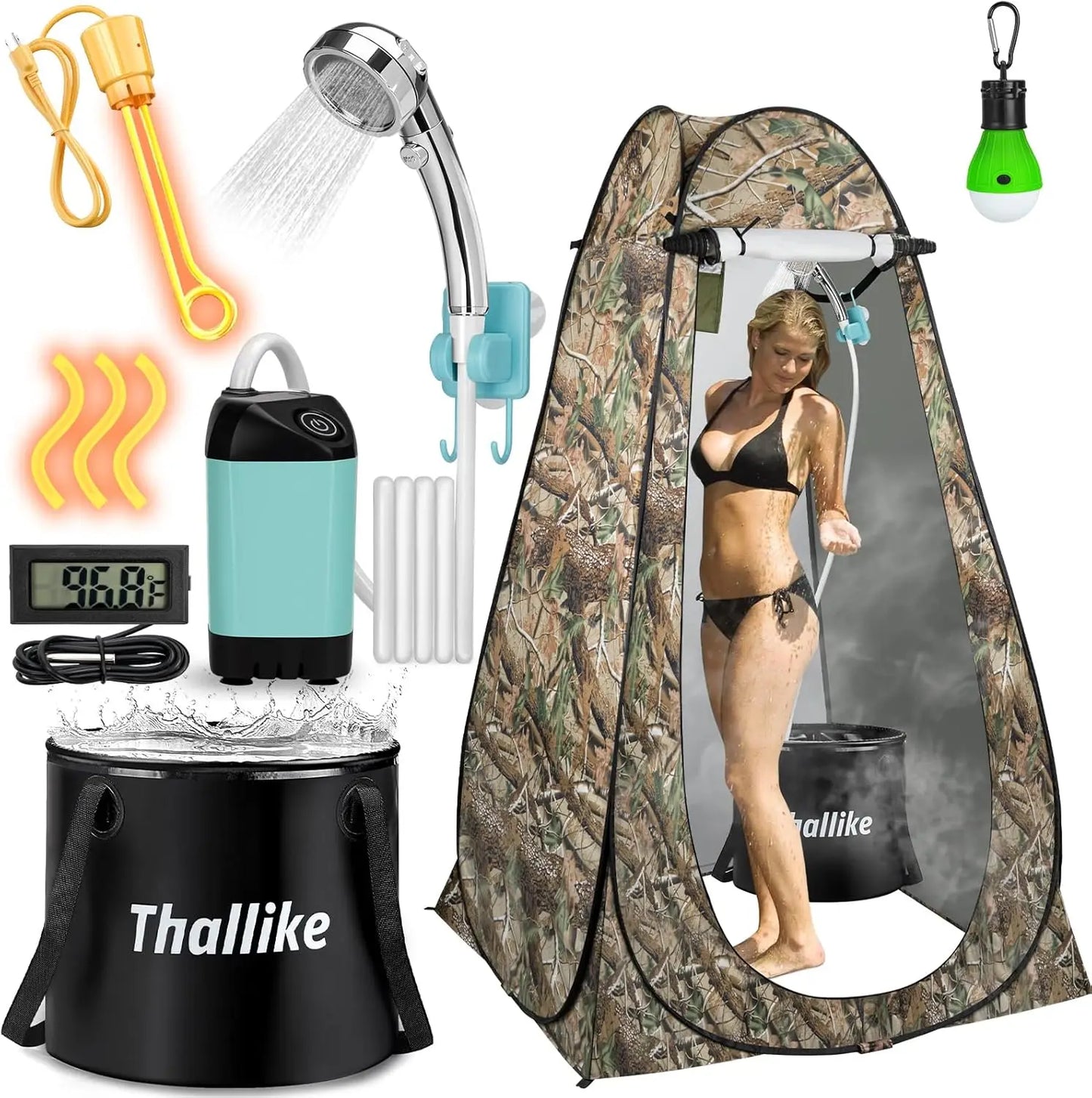 Outdoor Portable Hot Shower Kit With 1000W Heater And Pump