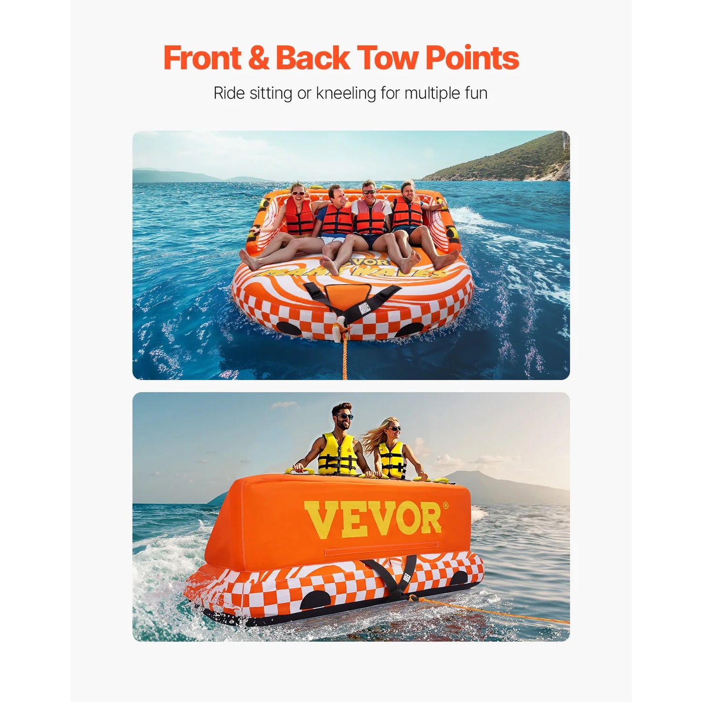 Towable Tube For Boating 4 Riders Water Sports 680lbs