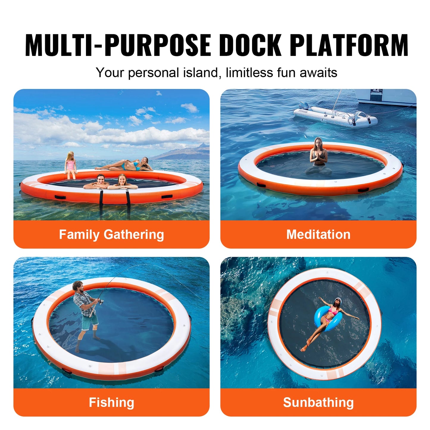 SucceBuy Inflatable Floating Dock Non Slip Platform Detachable Ladder