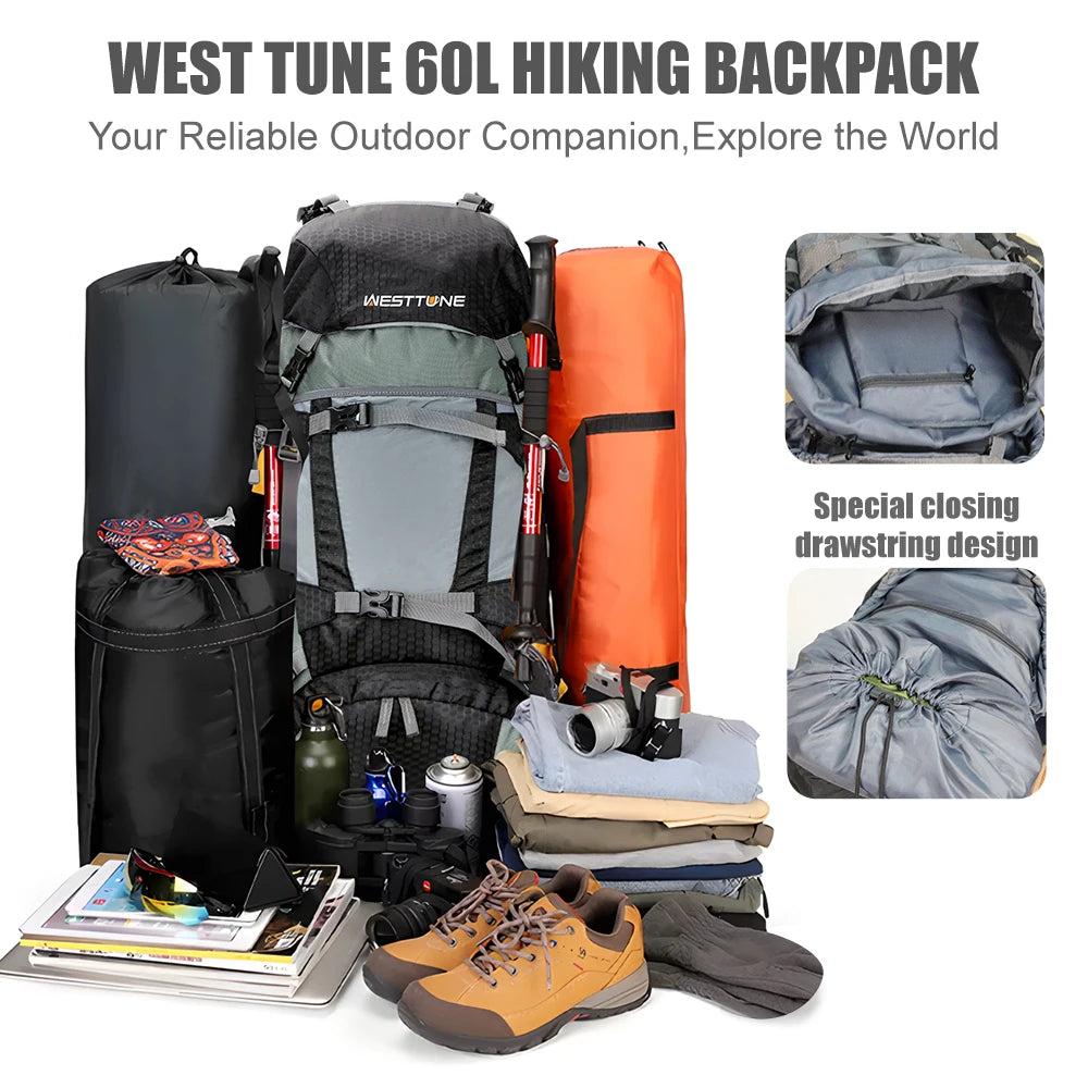 WEST TUNE Internal Frame Hiking Backpack With Rain Cover