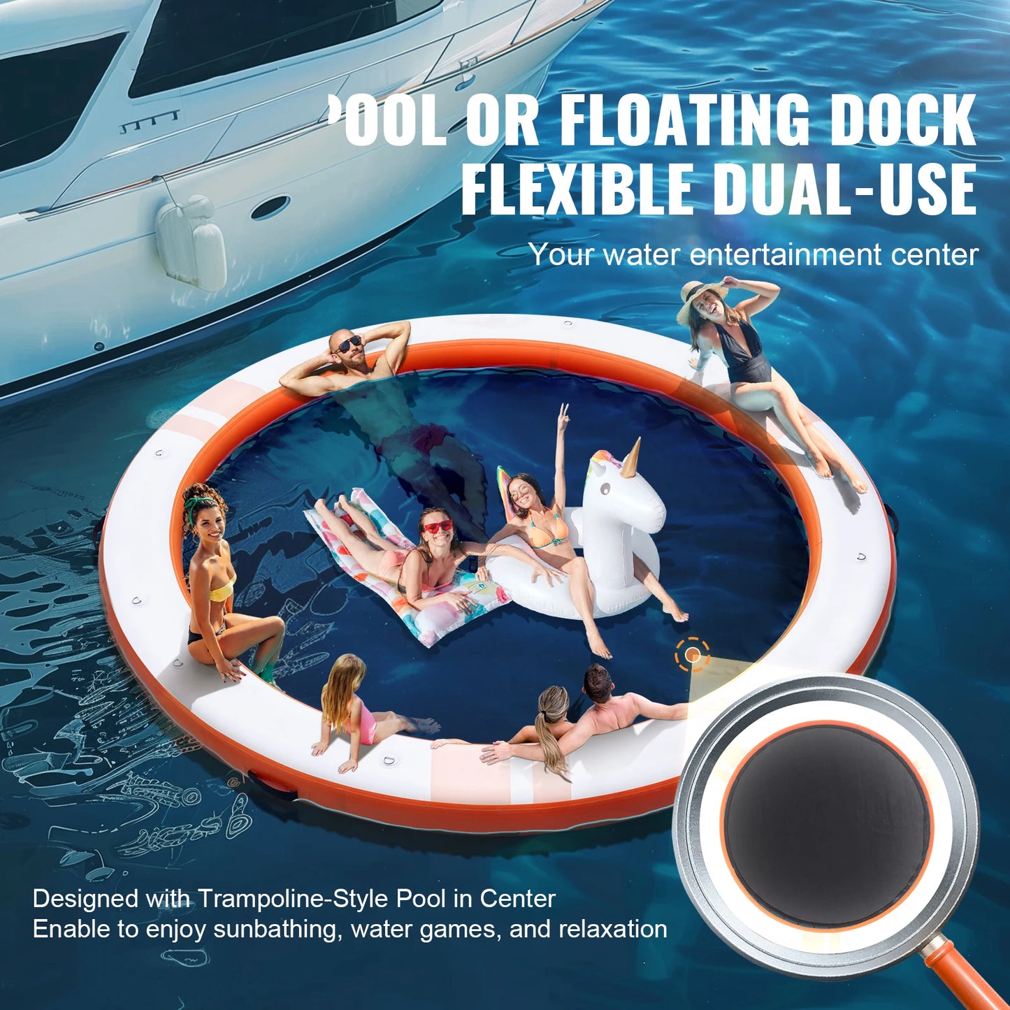 SucceBuy Inflatable Floating Dock Non Slip Platform Detachable Ladder