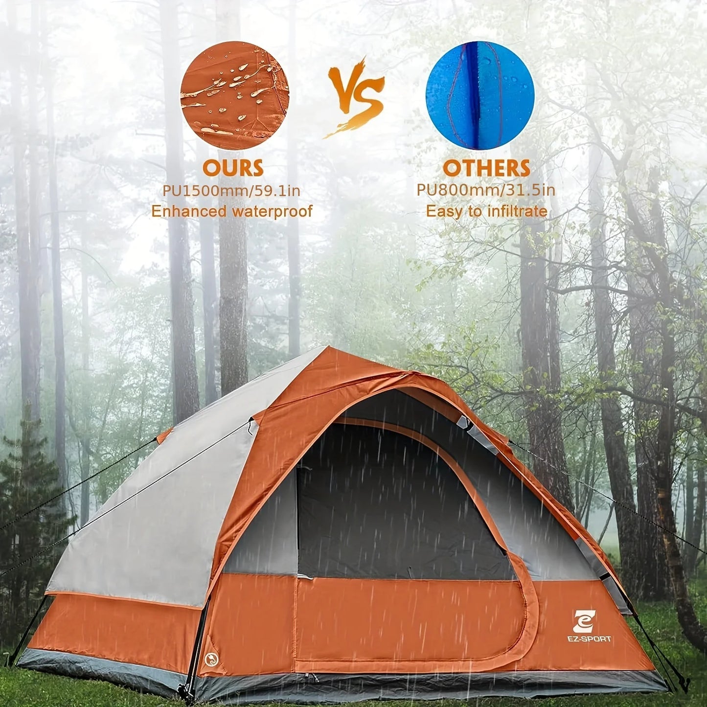 Unp Pop Up 4 Person Tent Instant Setup With Rain Fly Waterproof Windproof