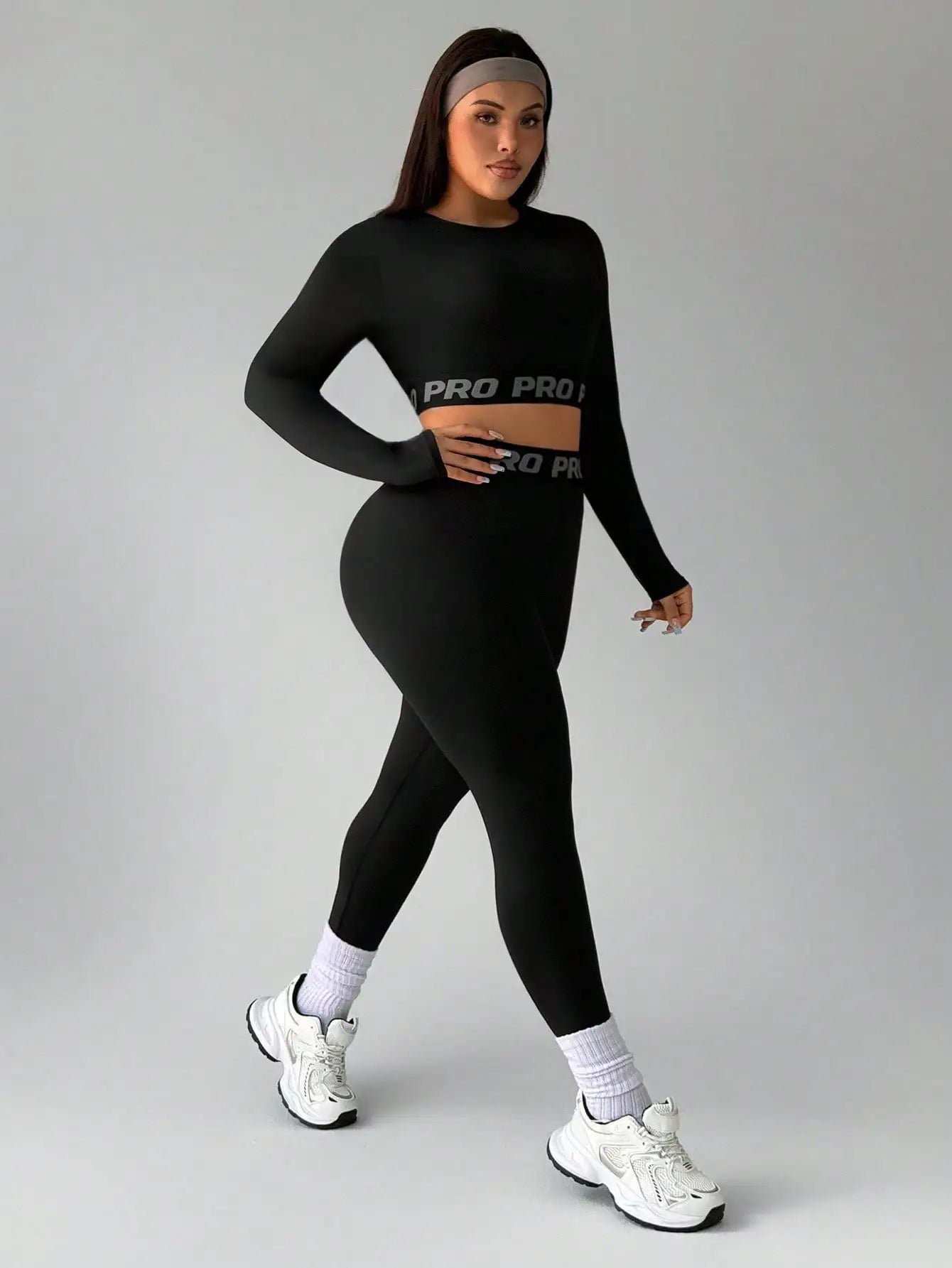 Womens Jacquard Elastic Crop Top And Leggings Set Workout