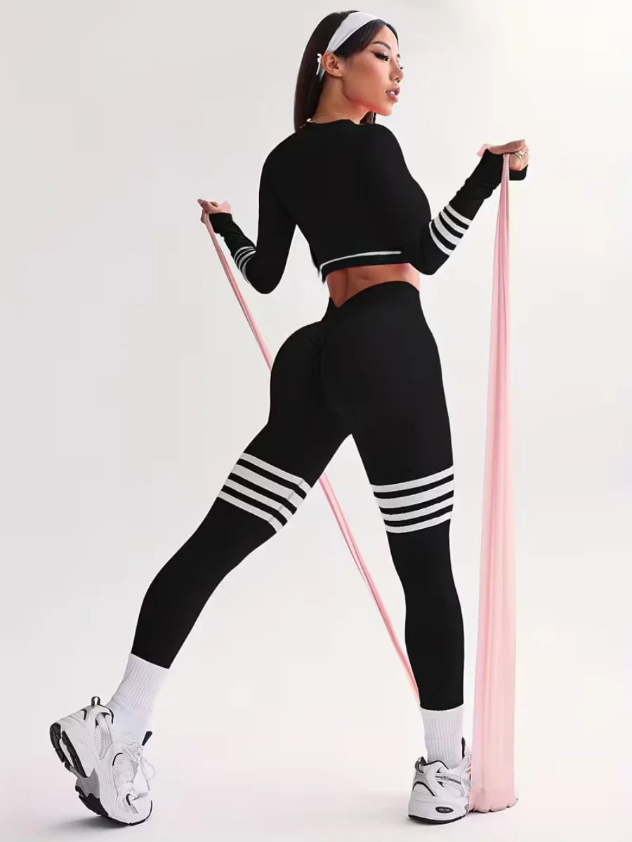 Women's Striped Tracksuit Set Crop Top Leggings Bra
