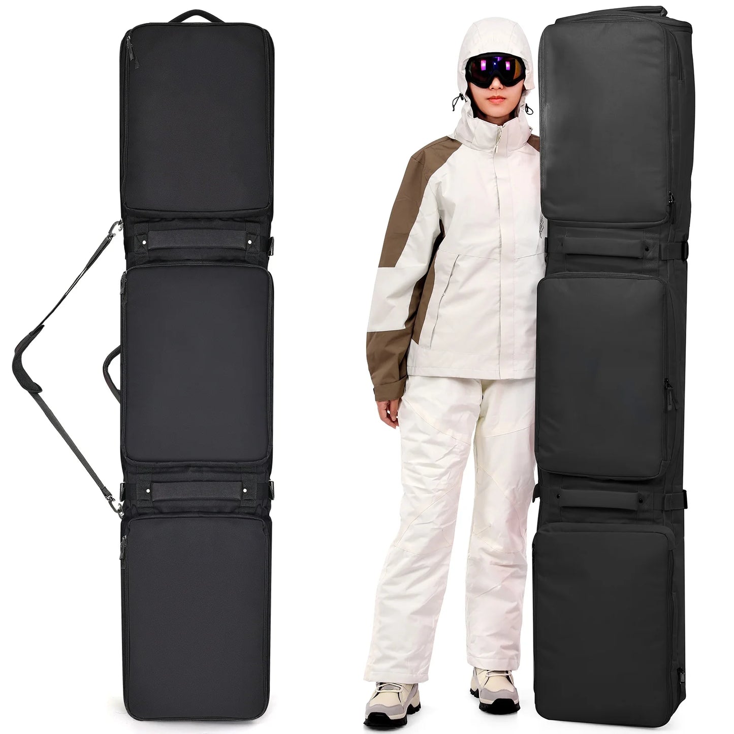 Warmounts Ski Bag With Wheels Padded Waterproof 3-Compartment