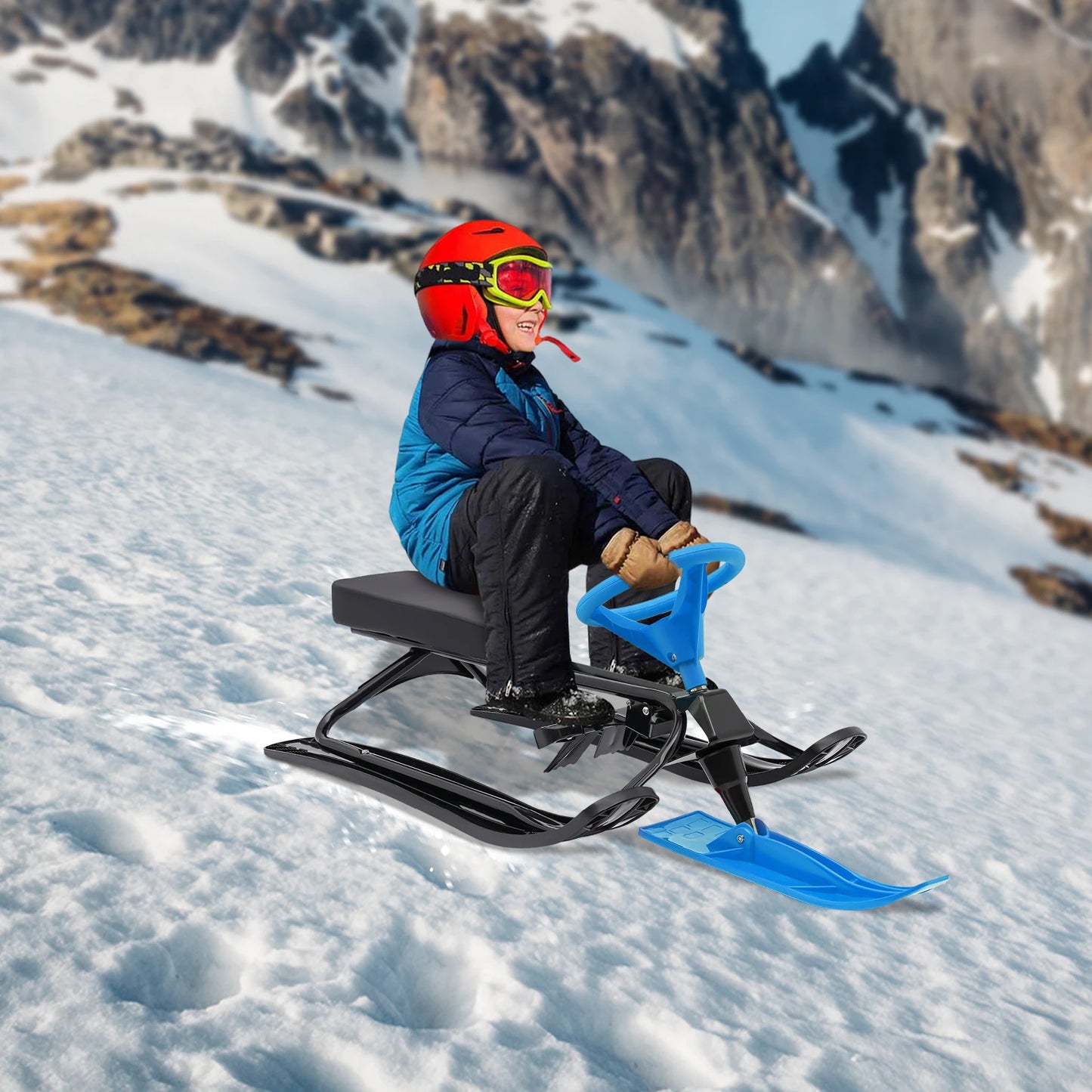Kids Snow Racer Sled Steering Wheel And Anti Slip Pedals