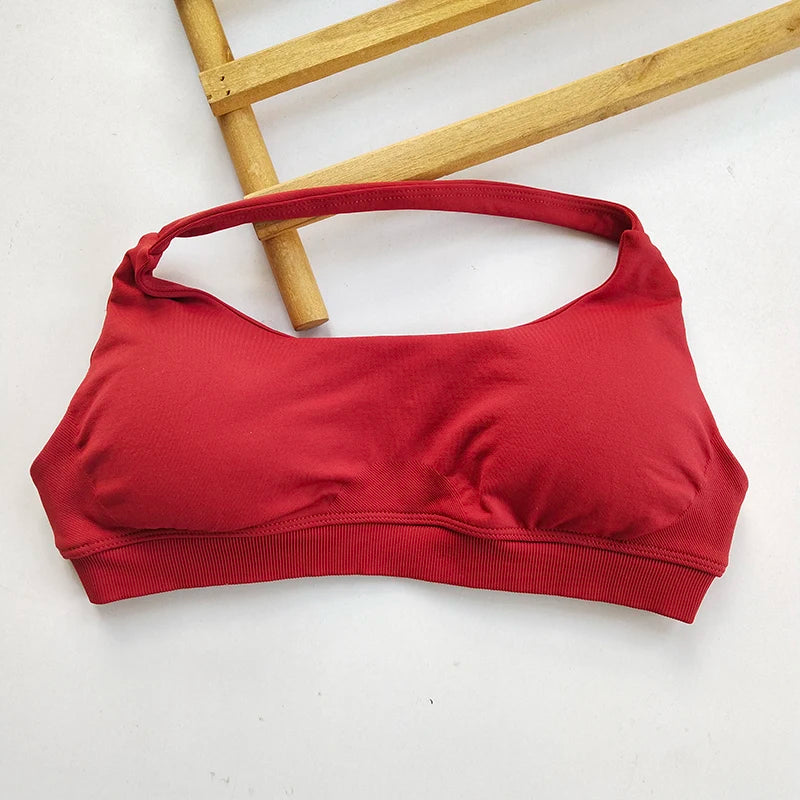 NONECN No Logo Sports Bra Women Neck Strap Seamless OpenBack