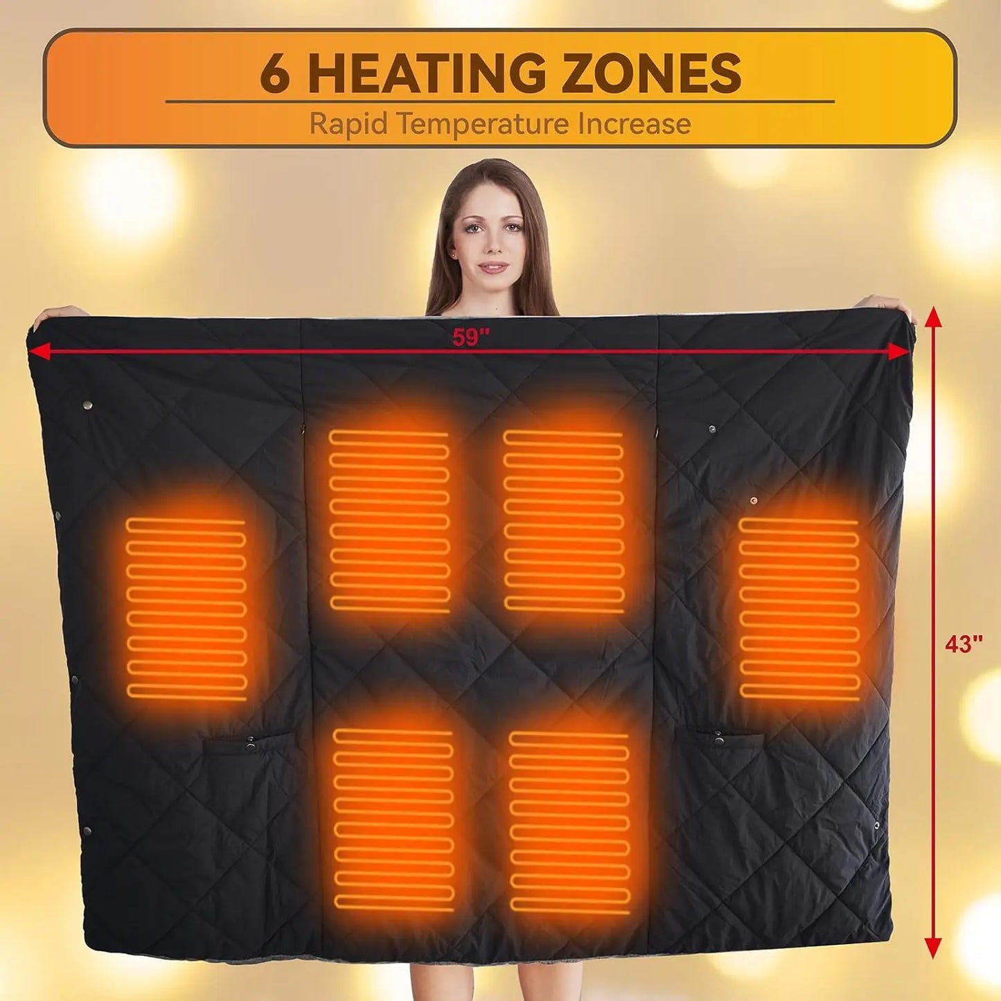 Portable Heated Blanket With Rechargeable Battery Cordless USB Throw