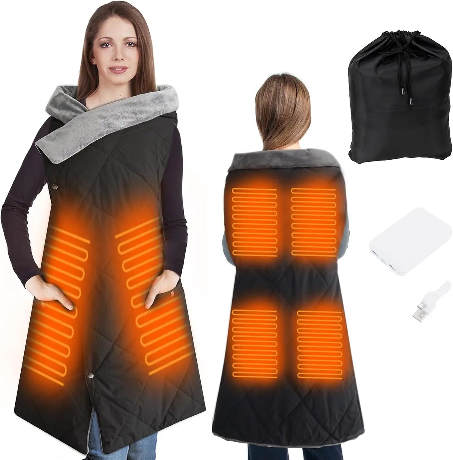 Portable Heated Blanket With Rechargeable Battery Cordless USB Throw