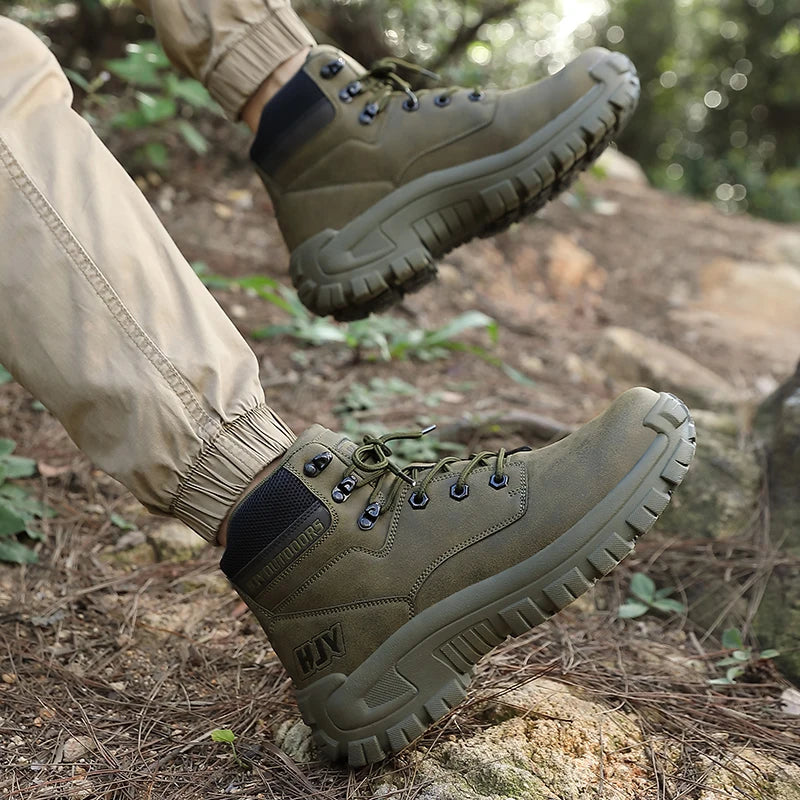 Leather High Top Mens Boots Breathable Hiking Desert Combat Outdoor