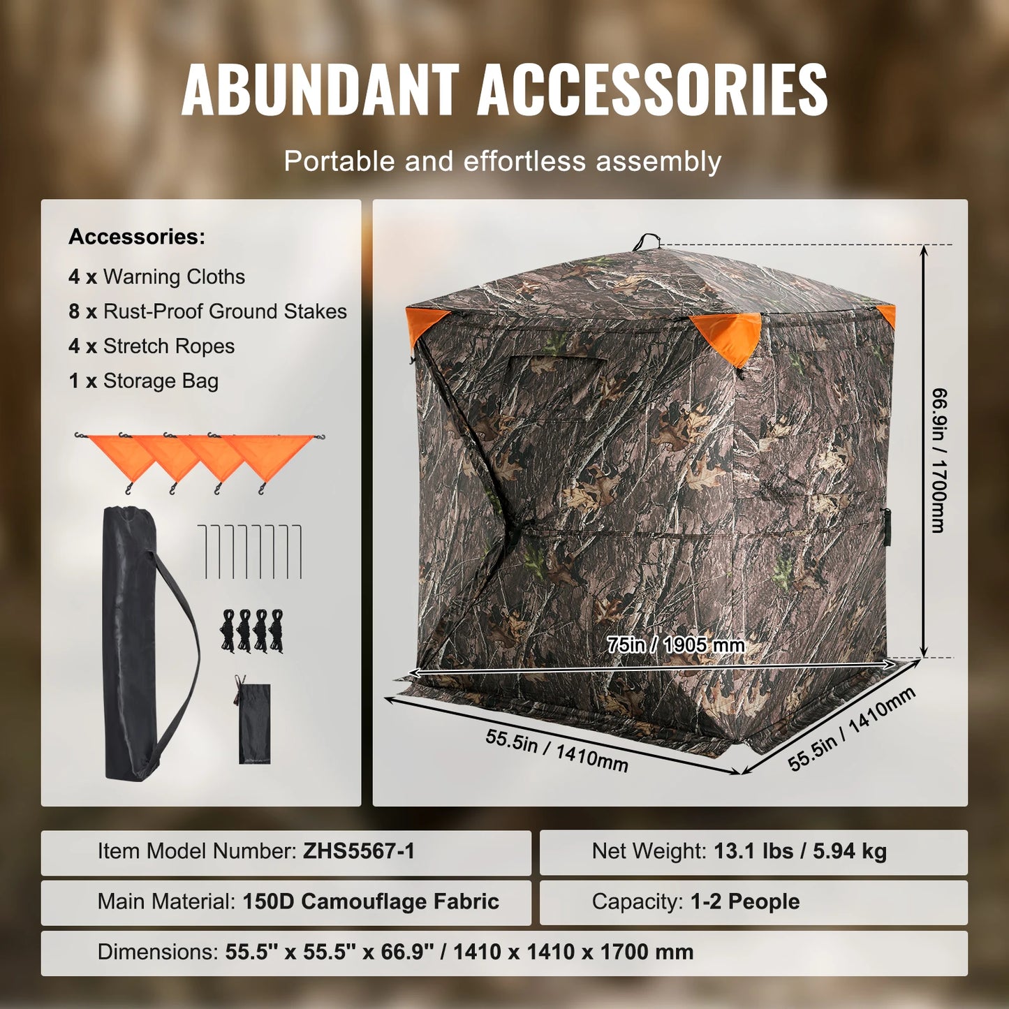 Hunting Blind 270 Degree See Through Ground Blind for 1 to 2 Person