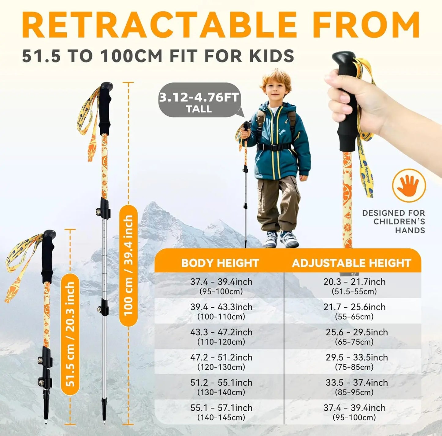 XMSJ Kids Collapsible Hiking Poles 2-Pack Aluminum Trekking Sticks