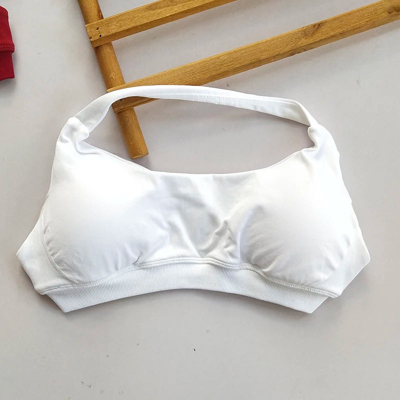 NONECN No Logo Sports Bra Women Neck Strap Seamless OpenBack
