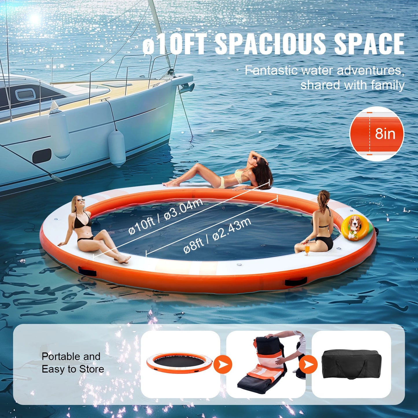 SucceBuy Inflatable Floating Dock Non Slip Platform Detachable Ladder