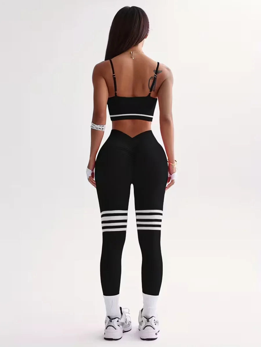 Women's Striped Tracksuit Set Crop Top Leggings Bra