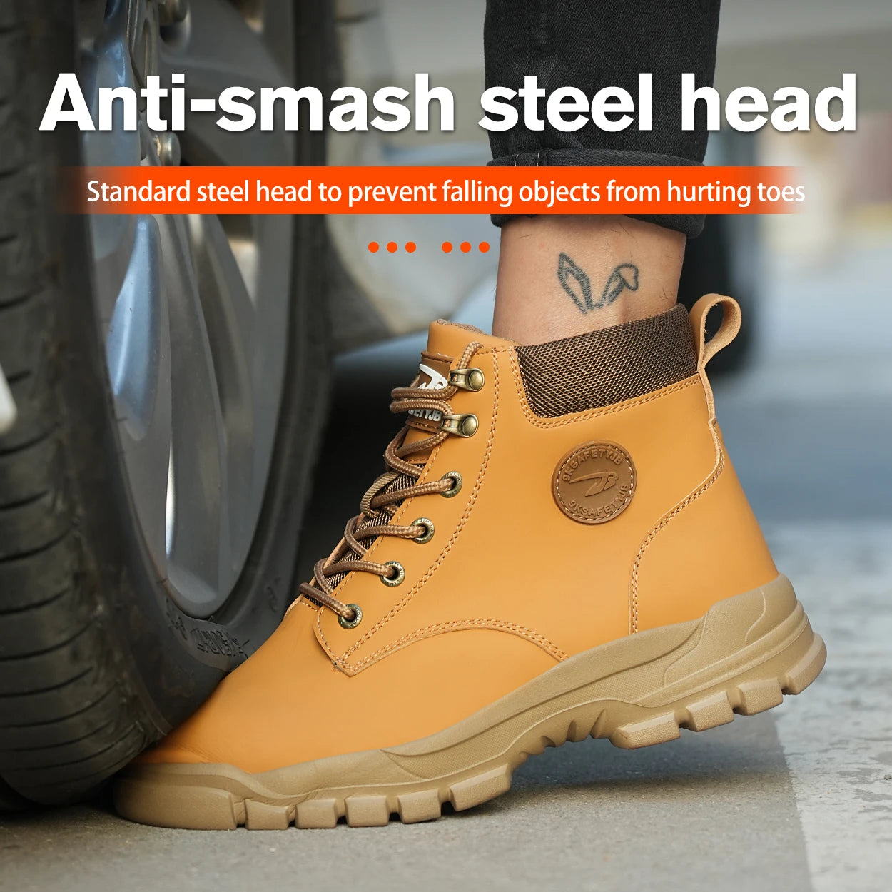 Men High Top Anti-Smash Safety Shoes With Metal Toe Cap