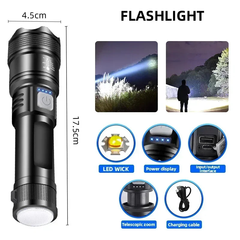 5000LM Ultra Bright Tactical Light P70 LED With Built-In Battery